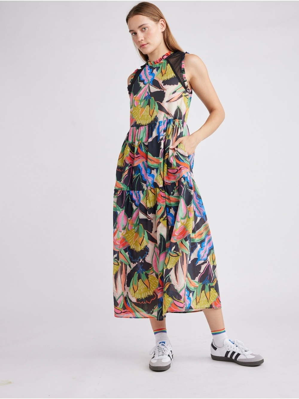 NWT KIERA Multicolor Floral Tiered Midi Dress  by SELF CONTRAST